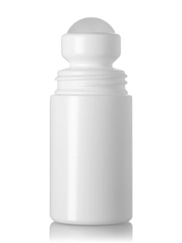 2 oz white HDPE plastic roll-on bottle with natural PP plastic roller ball and white PP plastic smooth skirt lid (unassembled)