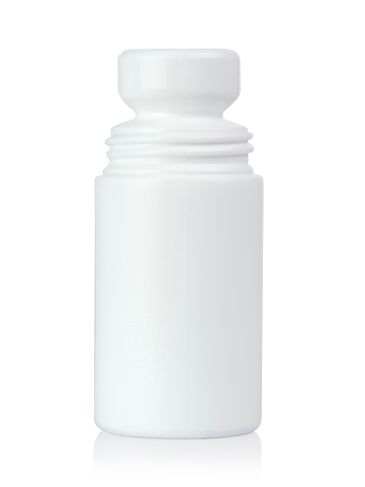 2 oz white HDPE plastic roll-on bottle with natural PP plastic roller ball and white PP plastic smooth skirt lid (unassembled)