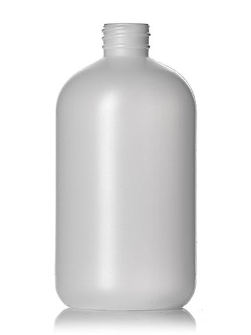 16 oz natural-colored HDPE plastic boston round bottle with 28-410 neck finish