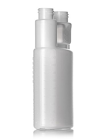 16 oz natural-colored HDPE plastic twin-neck bottle (requires 2 caps) with 28-410 neck finish