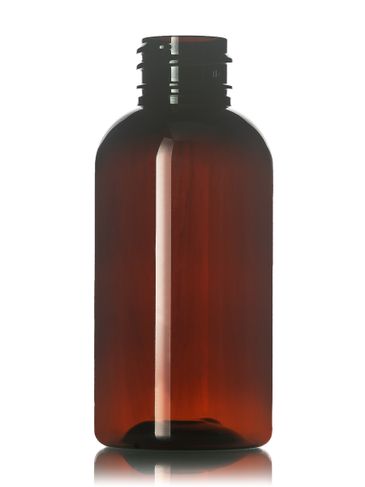 2 oz amber PET plastic boston round bottle with 20-410 neck finish