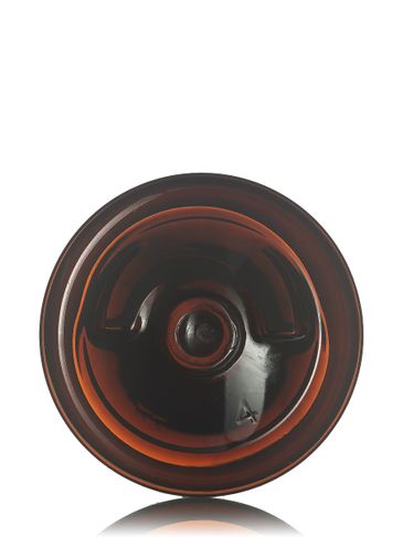 2 oz amber PET plastic boston round bottle with 20-410 neck finish