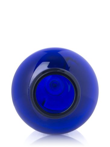 2 oz cobalt blue PET plastic boston round bottle with 20-410 neck finish