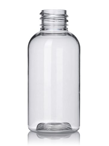 2 oz clear PET plastic boston round bottle with 20-410 neck finish
