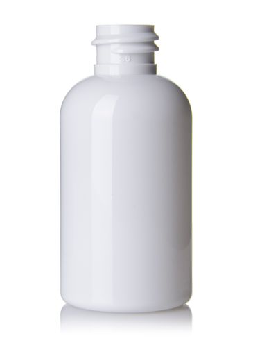 2 oz white PET plastic boston round bottle with 20-410 neck finish