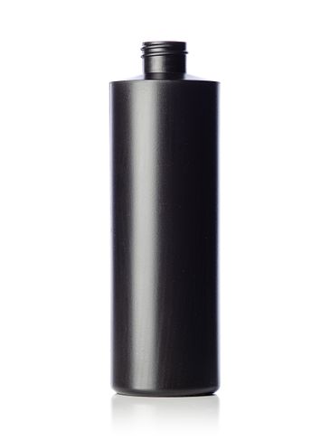 16 oz black HDPE plastic cylinder round bottle with 28-410 neck finish