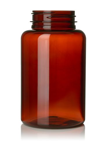 250 cc amber PET plastic pill packer bottle with 45-400 neck finish