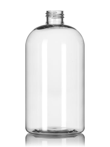 16 oz clear PET plastic squat boston round bottle with 24-410 neck finish