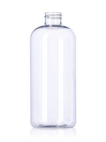 16 oz clear PET plastic boston round bottle with 28-410 neck finish