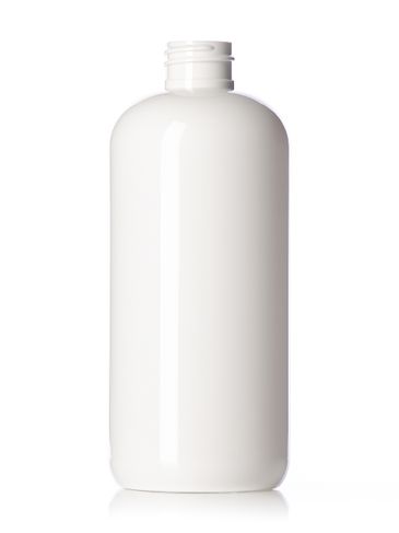 16 oz white PET plastic boston round bottle with 28-410 neck finish