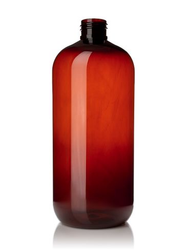 16 oz amber PET plastic boston round bottle with 24-410 neck finish