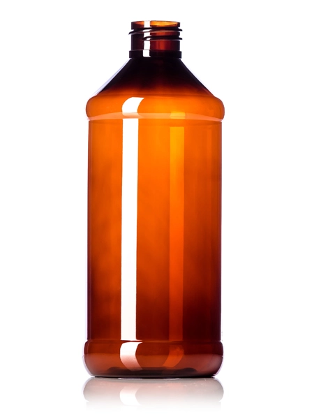 16 oz Amber PET Plastic Modern Round Bottle – B247