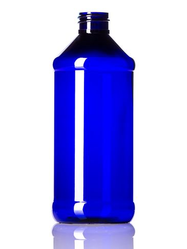 16 oz cobalt blue PET plastic modern round bottle with 28-410 neck finish