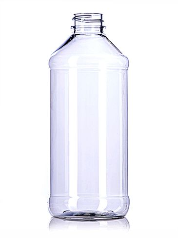 16 oz clear PET plastic modern round bottle with 28-400 neck finish