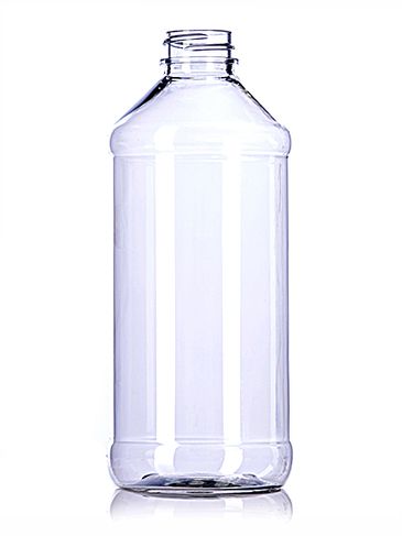 16 oz clear PET plastic modern round bottle with 28-400 neck finish