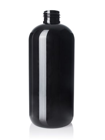 12 oz dark amber PET plastic boston round bottle with 24-410 neck finish