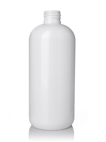 12 oz white PET plastic boston round bottle with 24-410 neck finish