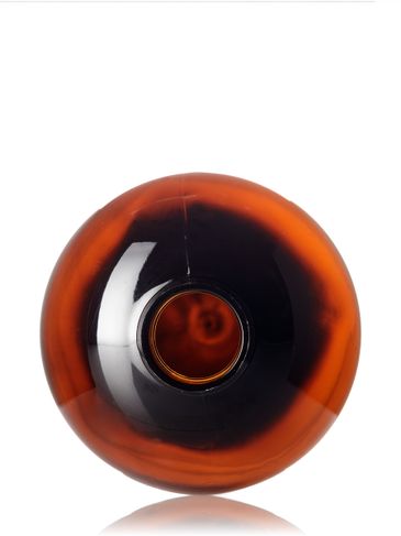 12 oz light amber PET plastic squat boston round bottle with 24-410 neck finish