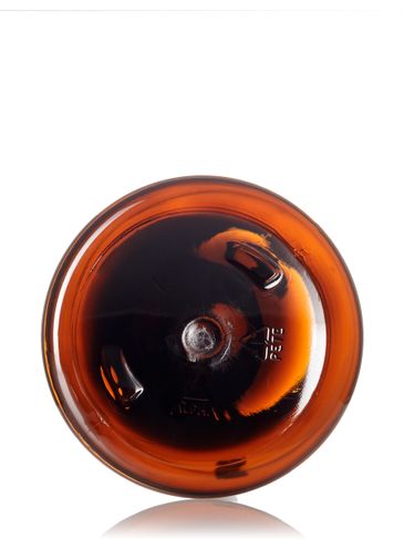 12 oz light amber PET plastic squat boston round bottle with 24-410 neck finish