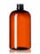12 oz light amber PET plastic squat boston round bottle with 24-410 neck finish