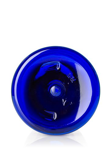 12 oz cobalt blue PET plastic squat boston round bottle with 24-410 neck finish