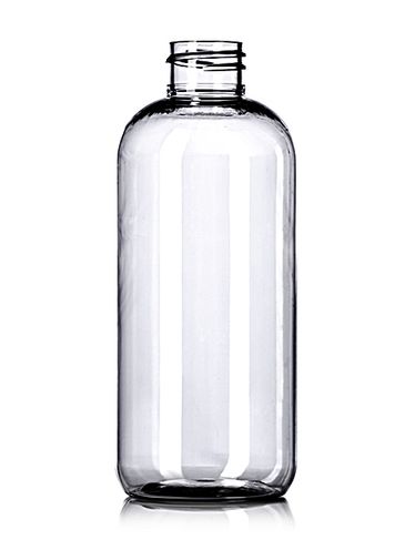 12 oz clear PET plastic boston round bottle with 28-410 neck finish