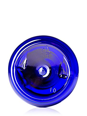 12 oz cobalt blue PET plastic boston round bottle with 28-410 neck finish