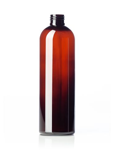 12 oz amber PET plastic cosmo round bottle with 24-410 neck finish