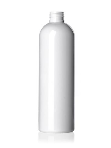 12 oz white PET plastic cosmo round bottle with 24-410 neck finish