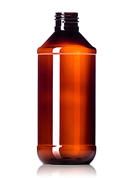 8 oz Amber PET Plastic Modern Round Bottle – B292