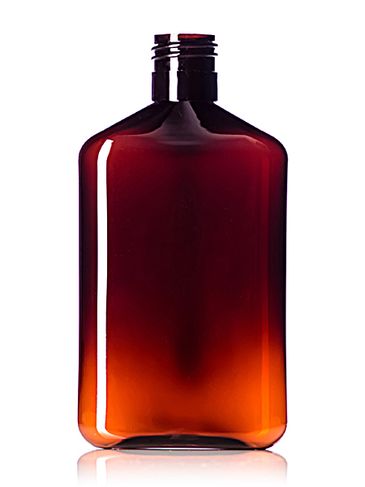 250 mL amber PET plastic metric oblong bottle with 24-410 neck finish