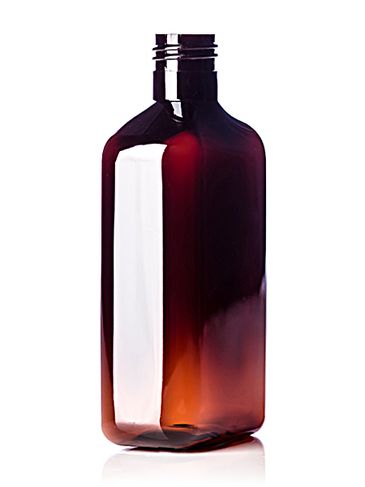 250 mL amber PET plastic metric oblong bottle with 24-410 neck finish