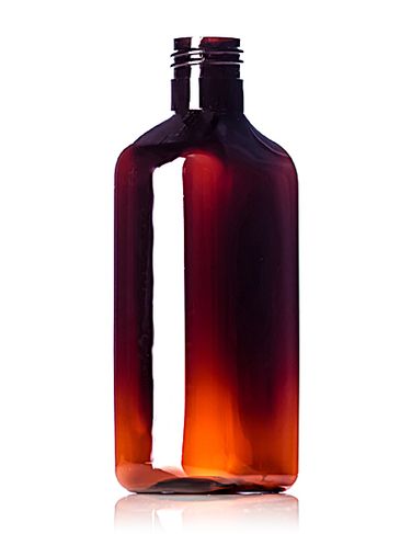 250 mL amber PET plastic metric oblong bottle with 24-410 neck finish