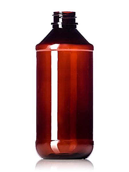 8 oz Amber PET Plastic Modern Round Bottle – B294