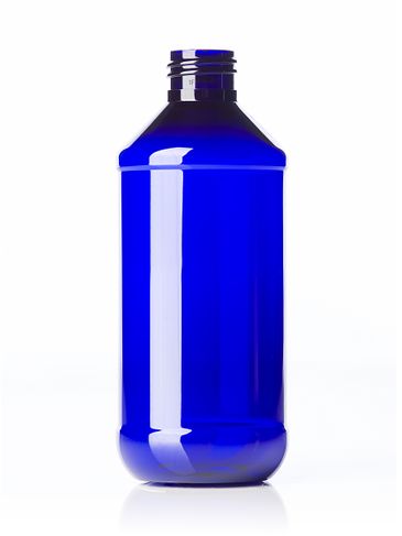 8 oz cobalt blue PET plastic modern round bottle with 24-410 neck finish