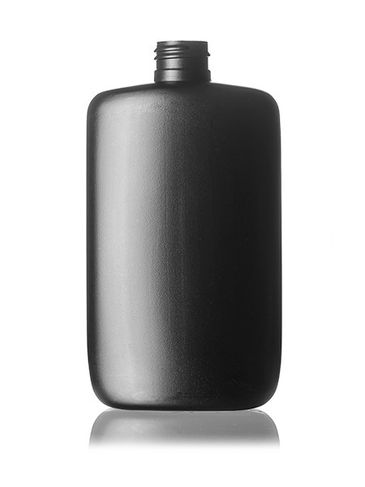 8 oz black HDPE plastic flat oval bottle with 24-410 neck finish