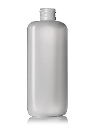 8 oz natural-colored HDPE plastic flat oval bottle with 24-410 neck finish