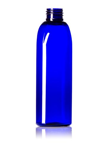 8 oz cobalt blue PET plastic capri oval bottle with 24-410 neck finish