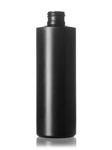 8 oz black HDPE plastic cylinder round bottle with 24-410 neck finish