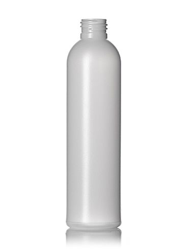 8 oz natural-colored HDPE plastic imperial round bottle with 24-410 neck finish