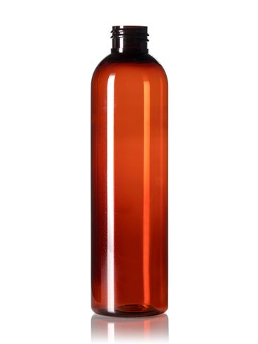 8 oz amber 25% PCR (post consumer resin) PET plastic cosmo round bottle with 24-410 neck finish