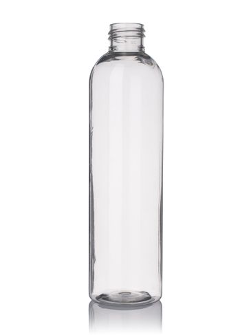 8 oz clear 25% PCR PET plastic cosmo round bottle with 24-410 neck finish