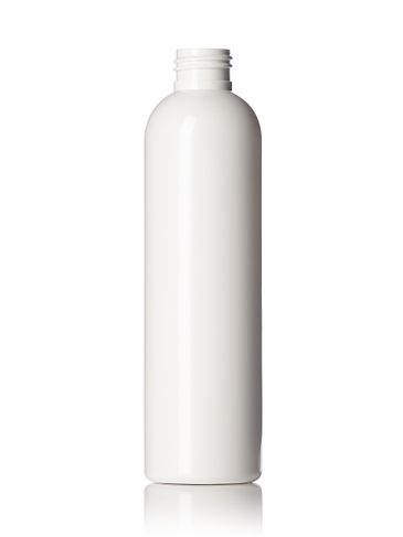 8 oz white PET plastic cosmo round bottle with 24-410 neck finish