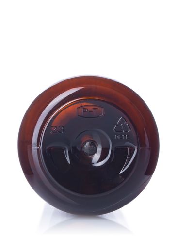 8 oz amber 100% PCR PET plastic boston round bottle with 24-410 neck finish