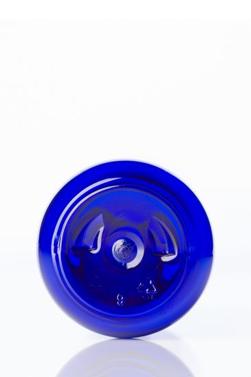 8 oz cobalt blue PET plastic boston round bottle with 24-410 neck finish