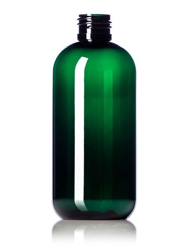 8 oz green PET plastic boston round bottle with 24-410 neck finish