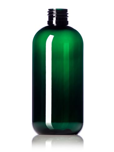 8 oz green PET plastic boston round bottle with 24-410 neck finish