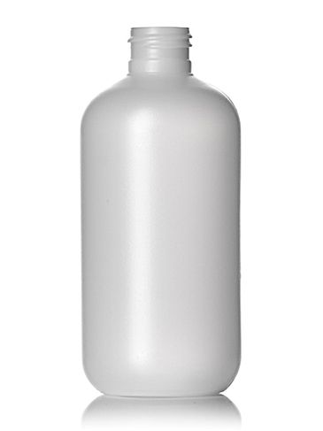 8 oz natural-colored HDPE plastic boston round bottle with 24-410 neck finish