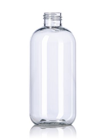 8 oz clear PET plastic boston round bottle with 24-410 neck finish