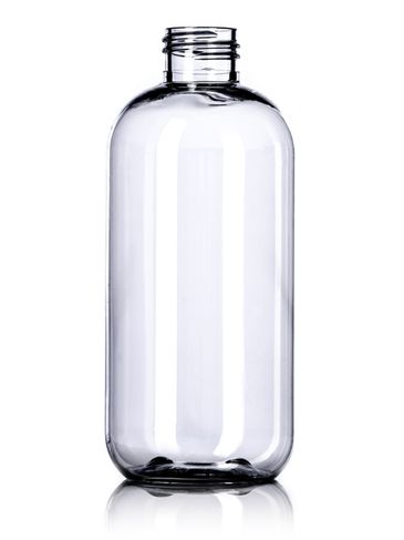 8 oz clear PET plastic boston round bottle with UV inhibitor and 24-410 neck finish